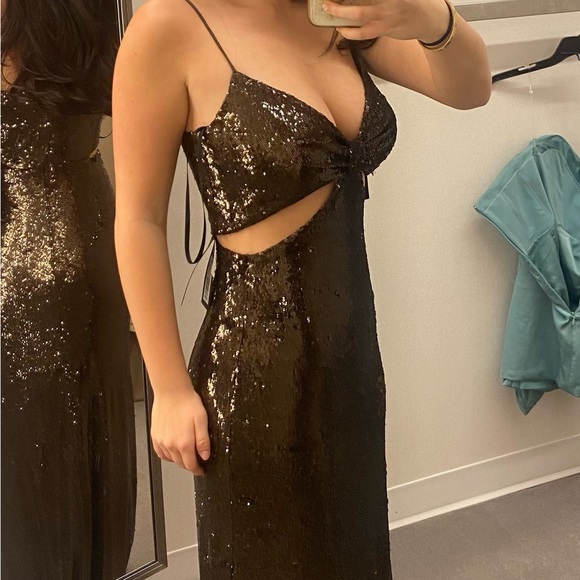 NWT Halston espresso sequin maxi dress - size 0 - Picture 4 of 5